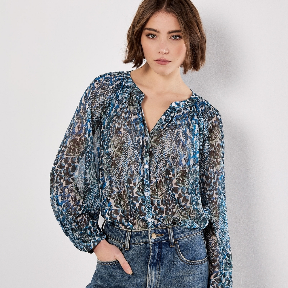 Abstract Feather Print Blouse